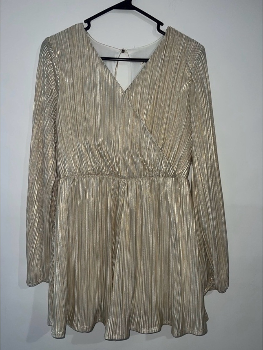 Jolt Women's Metallic Gold Pleated Long Sleeve Dress Size Small